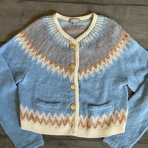 Jcrew Fair Isle Sky Blue Cardigan Size Small